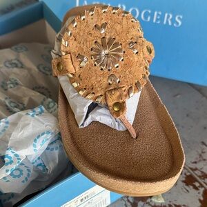 Jack Rogers Tan Cork Sandals with Gold Details